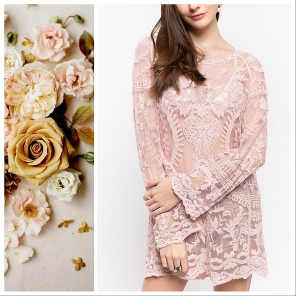 Sweetheart Dusty Pink Lace Layering Tunic - Picture 2 of 6